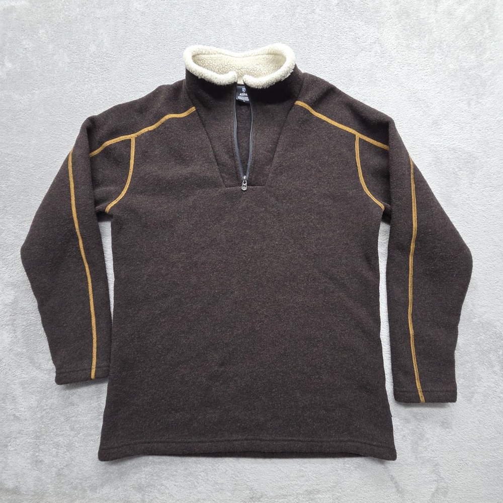 Kuhl Sweater Mens L Brown Mock Neck 1/4 Zip Pullover Acrylic Polyester